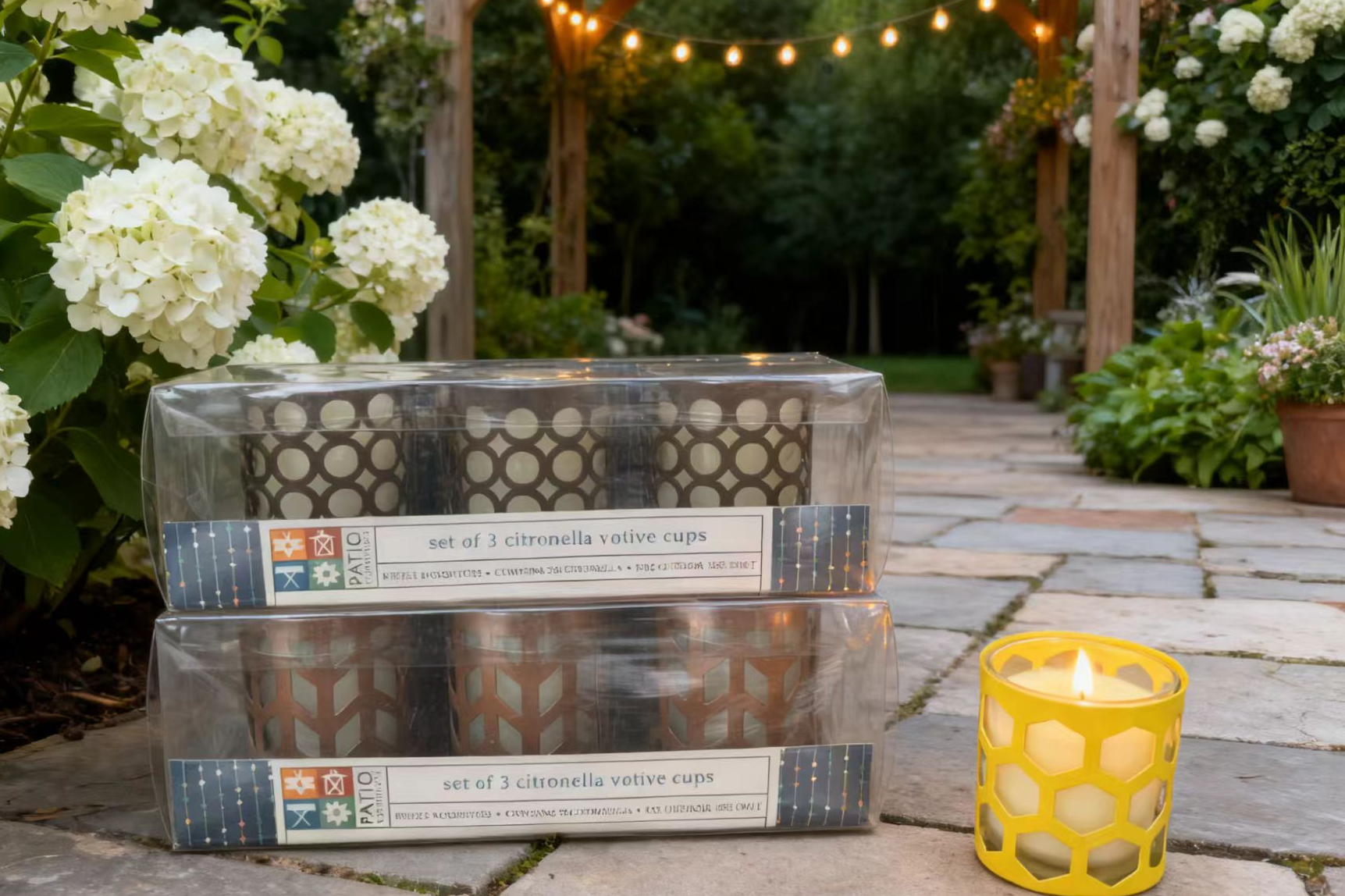 3pk Glass Votive  Candle in Metal Holders